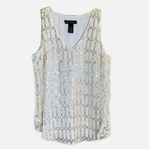 White House Black Market Women’s XXS Silk Ivory Gold Sleeveless Blouse